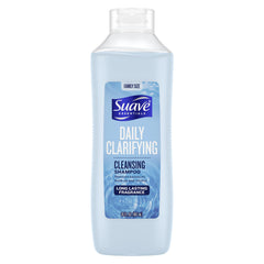 Suave bottle front packaging showing 30 oz and clarifying benefits