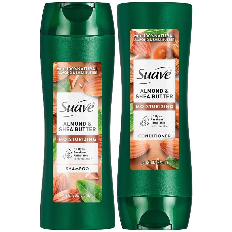 Suave front packaging almond and shea set showing both bottles and benefits