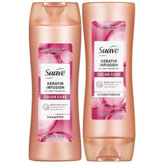 Suave bottle front packaging showing product and color care benefits