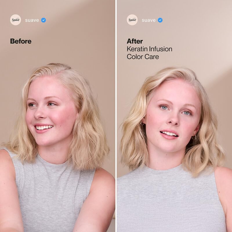 Suave shampoo and conditioner duo in shower providing frizz control