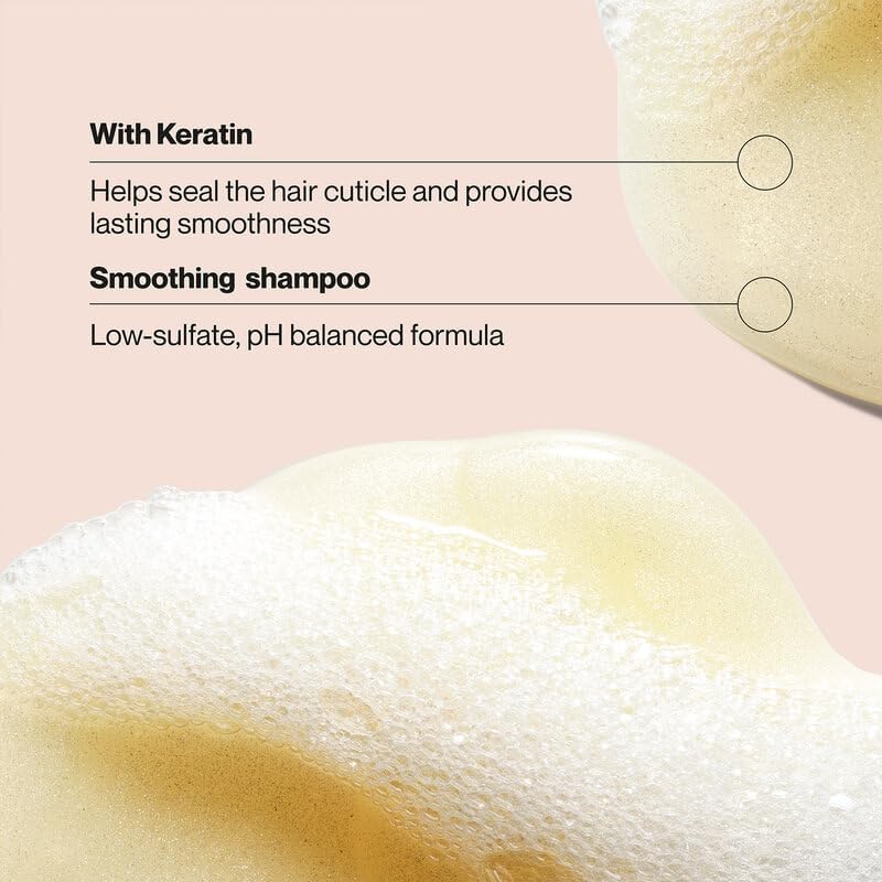 Suave keratin shampoo texture on hand showing gentle lather benefit