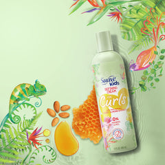 Applying Suave Kids cream to damp hair to enhance curl definition
