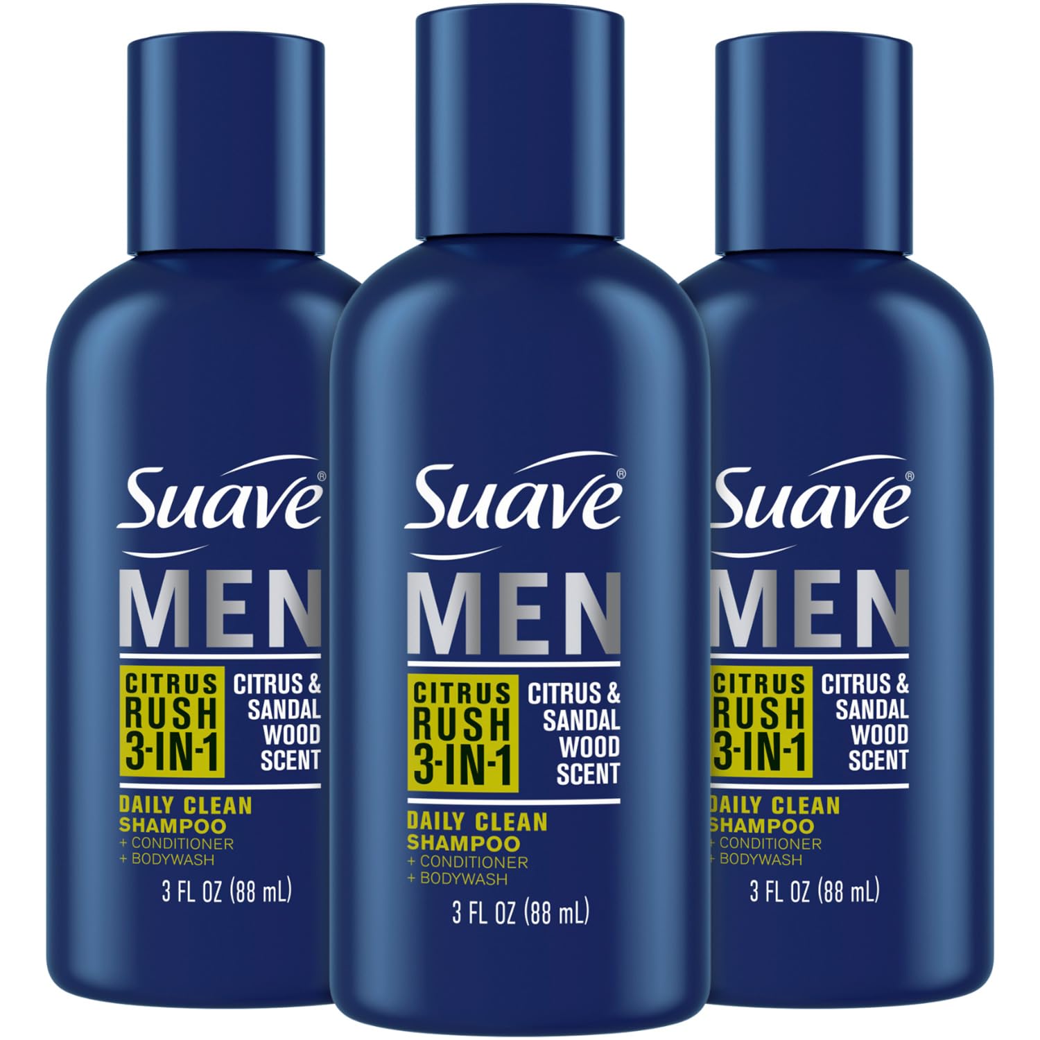 Suave citrus rush front packaging showing travel three pack benefit