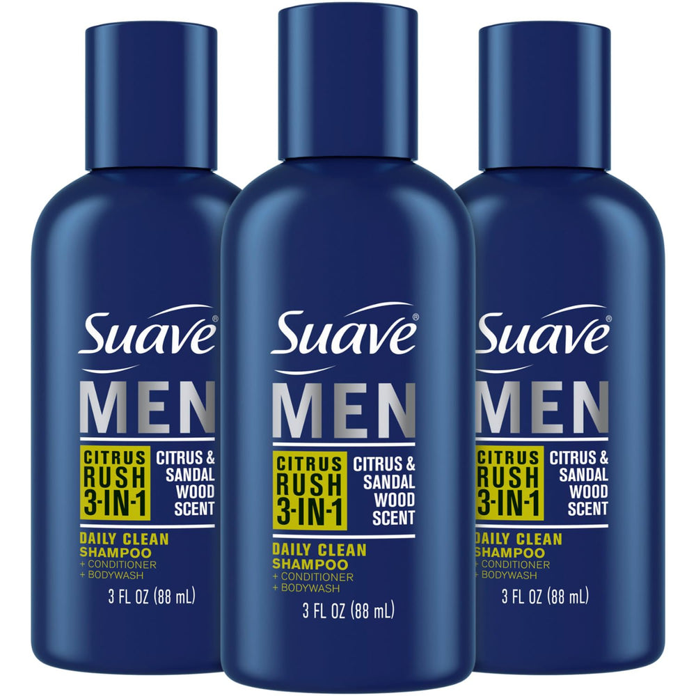 Suave citrus rush front packaging showing travel three pack benefit