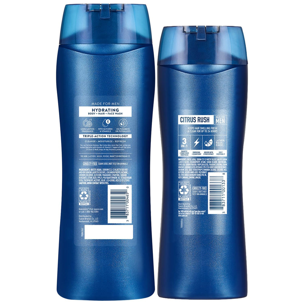 Close-up of ingredients label on Suave men showing transparency benefit