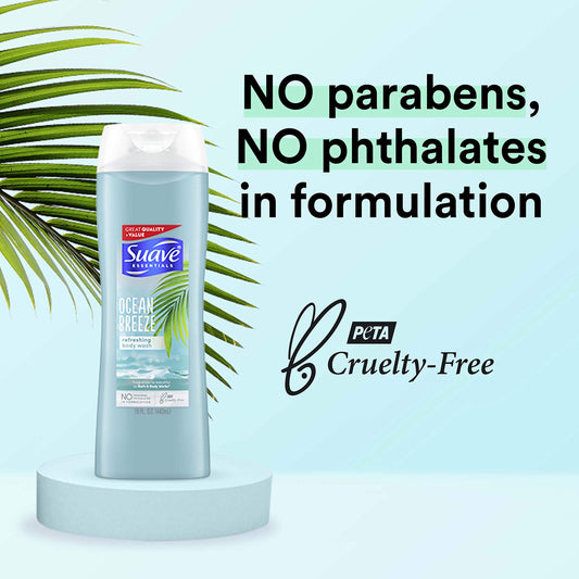 Suave Ocean Breeze back label with ingredient and usage information benefit