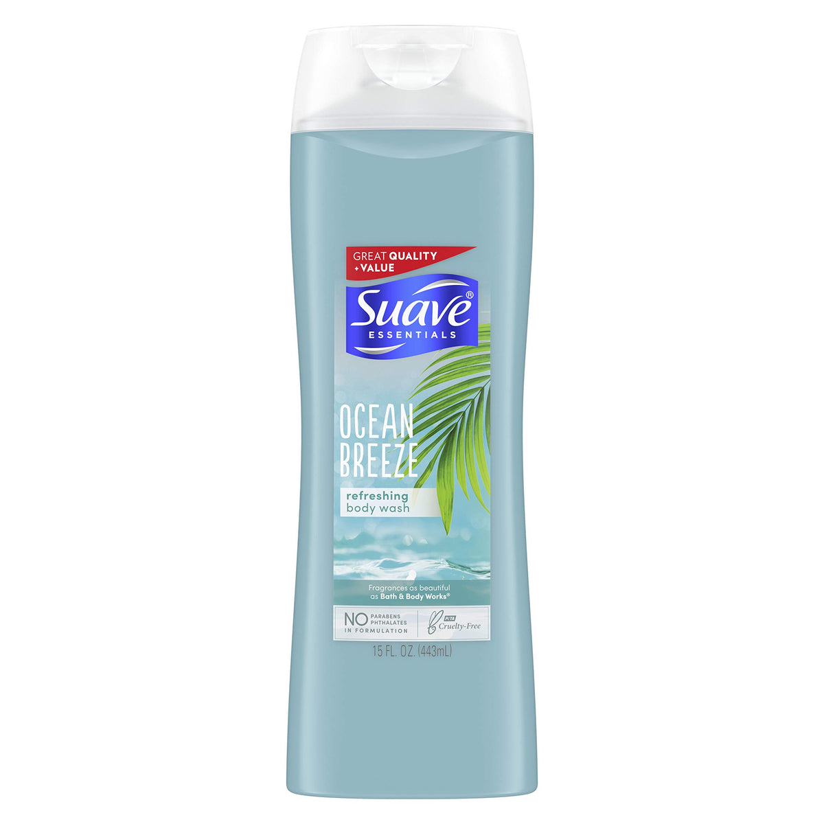 Suave Ocean Breeze front bottle showing label and fresh scent benefit