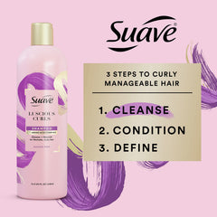 Suave pink luscious curls shampoo texture on palm highlighting creamy lather for gentle cleansing