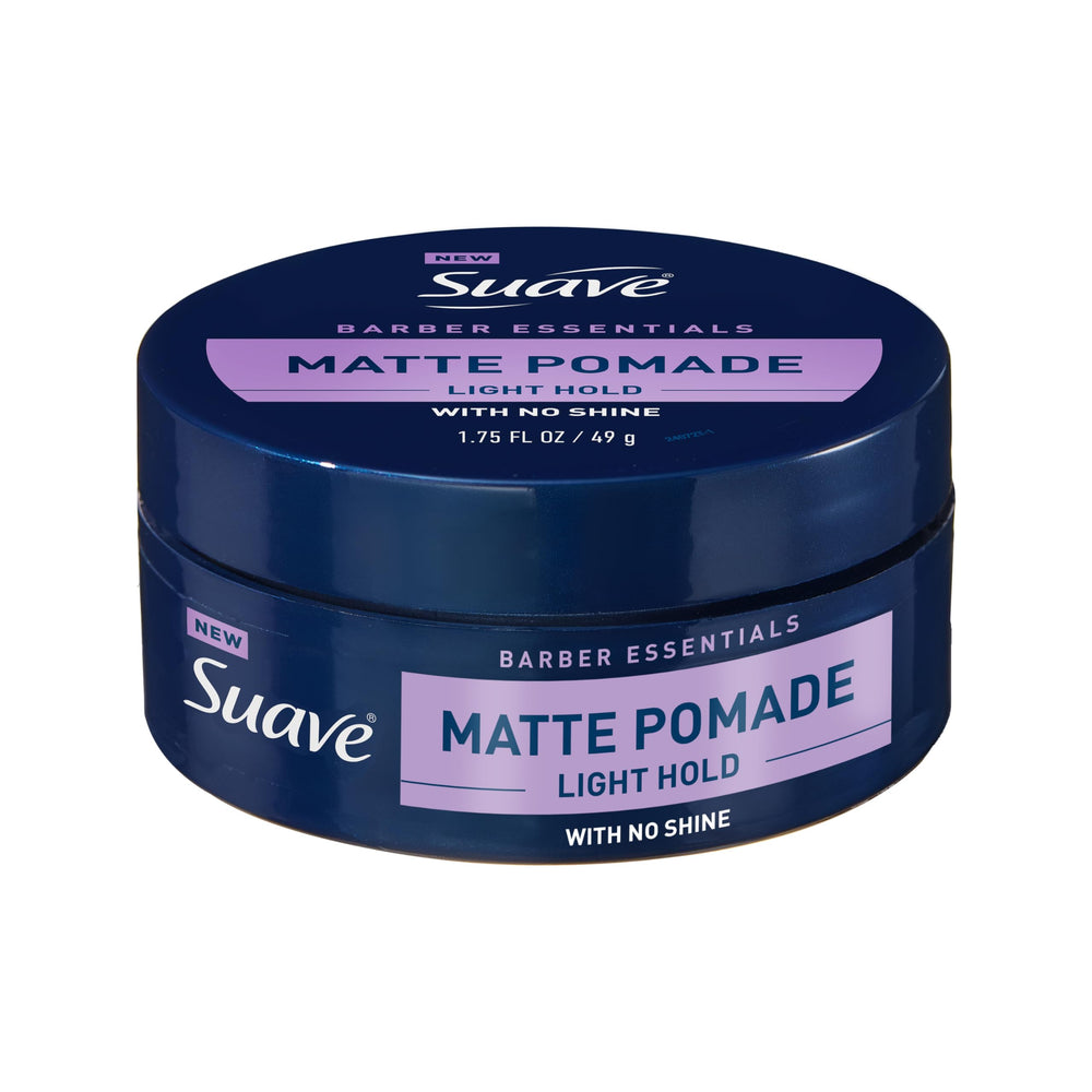 suave pomade front packaging showing jar and product name, confident grooming benefit