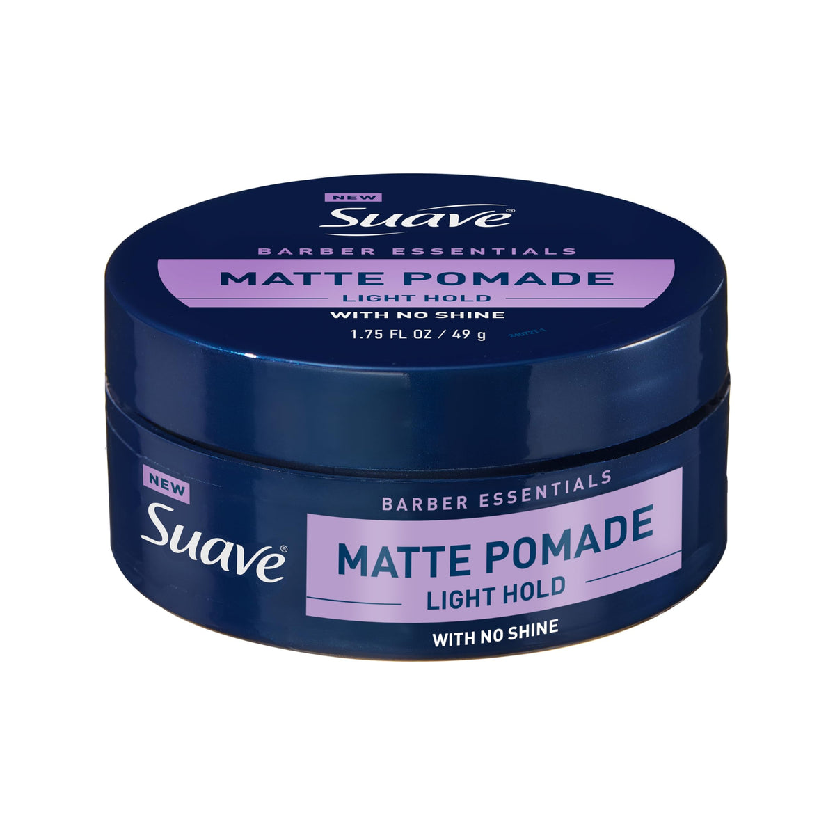 suave pomade front packaging showing jar and product name, confident grooming benefit