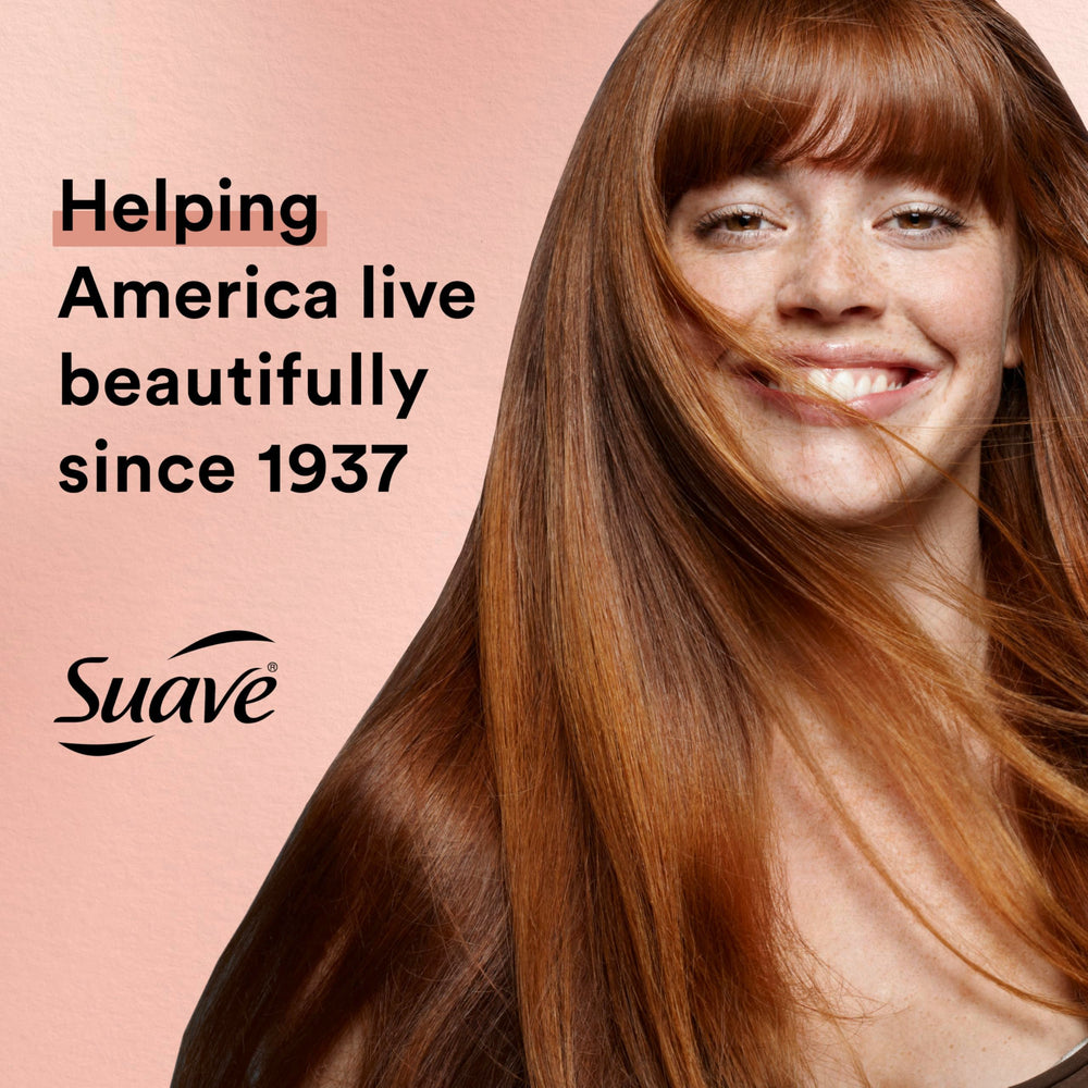 Pouring Suave shampoo from bottle into hand demonstrating easy application