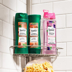 Suave shampoo droplet pouring to illustrate gentle cleansing action