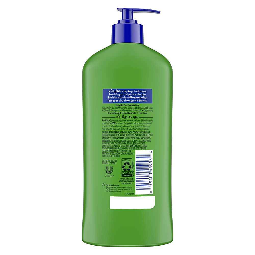 Suave Silly Apple pouring into hand creating foamy lather for quick cleansing