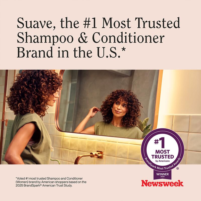 Suave size scale hand holding bottle showing portable 12.6 oz convenience