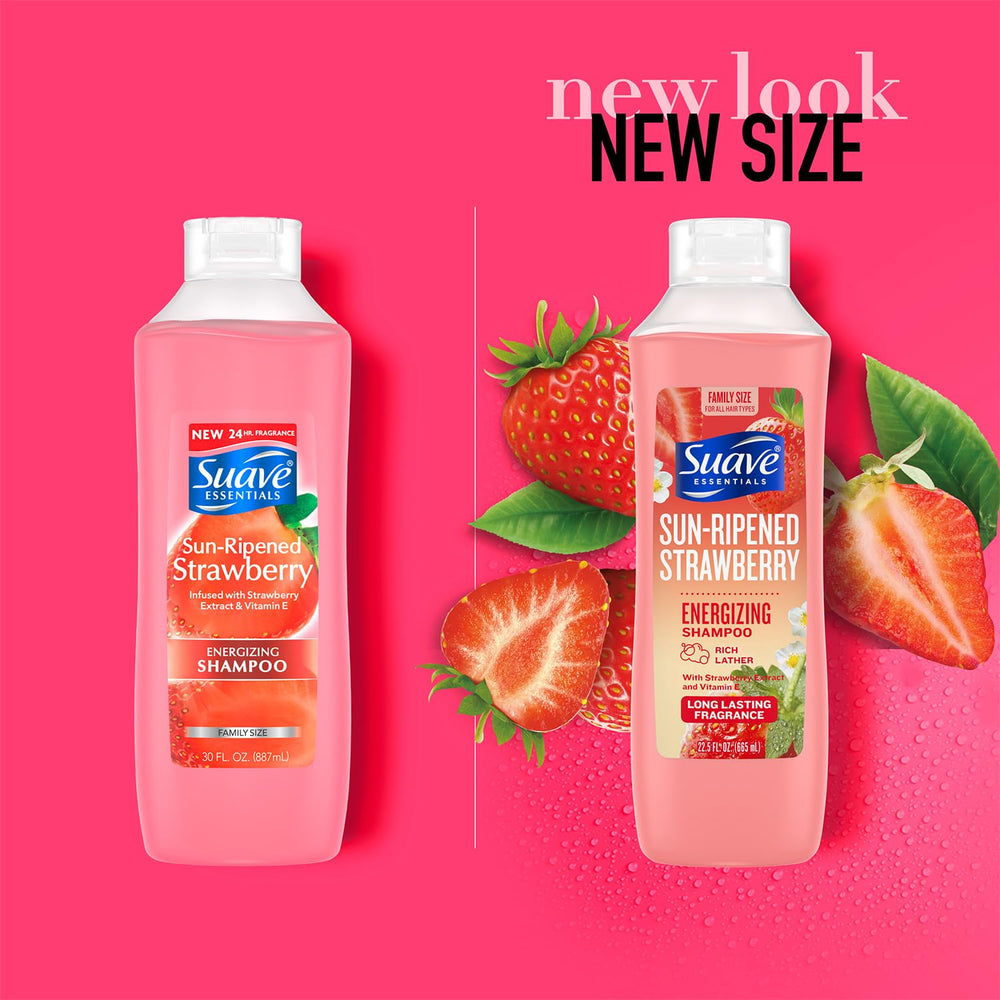 Suave strawberry shampoo creamy lather showing cleansing action
