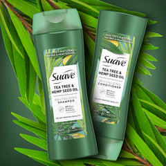 Suave tea tree hemp bottle back label with ingredients for informed choice