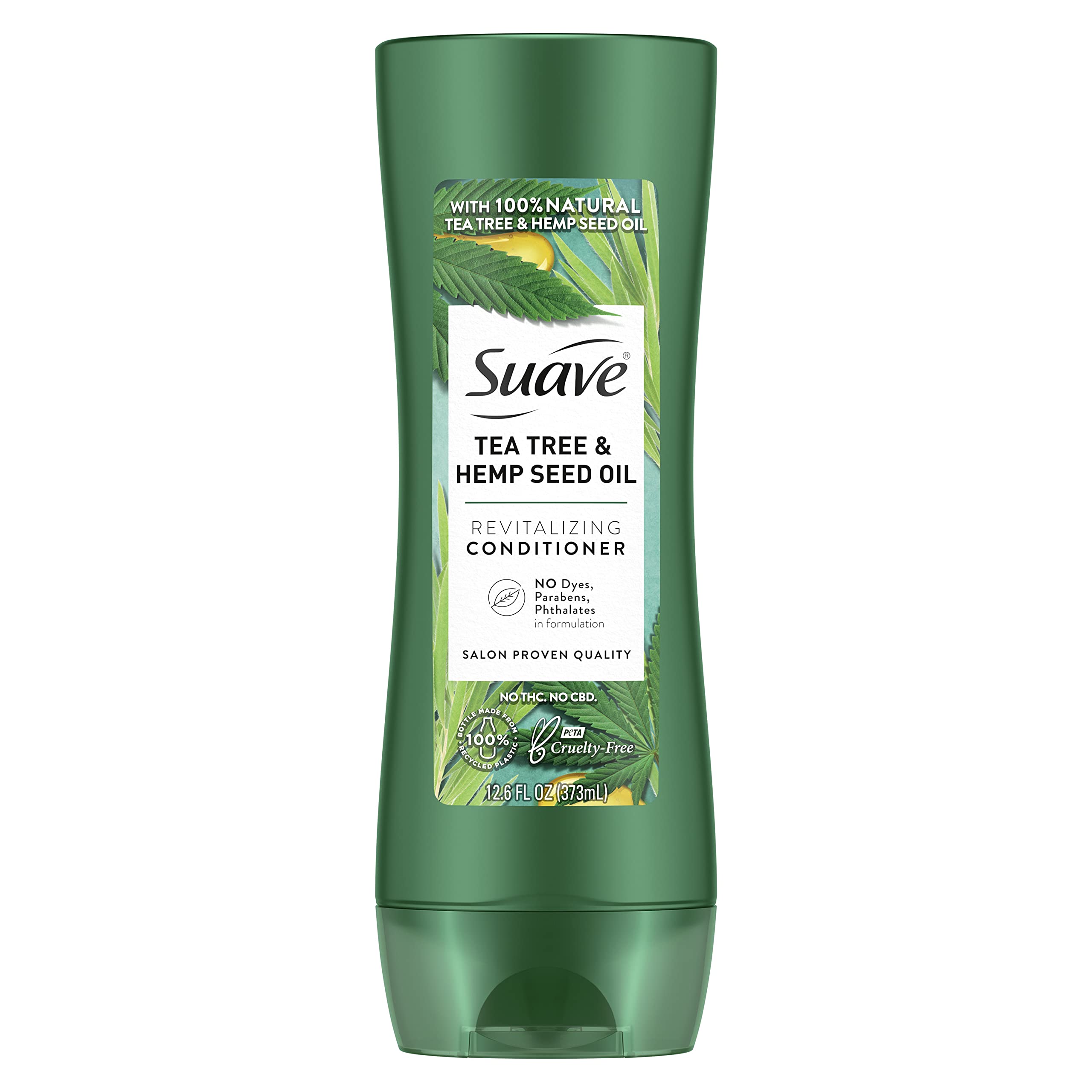 Suave tea tree hemp front packaging showing product and size benefits