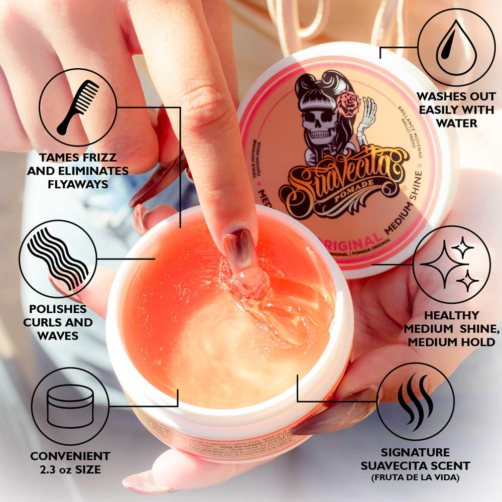 Suavecita open pomade creamy texture showing smooth spreadability and styling control