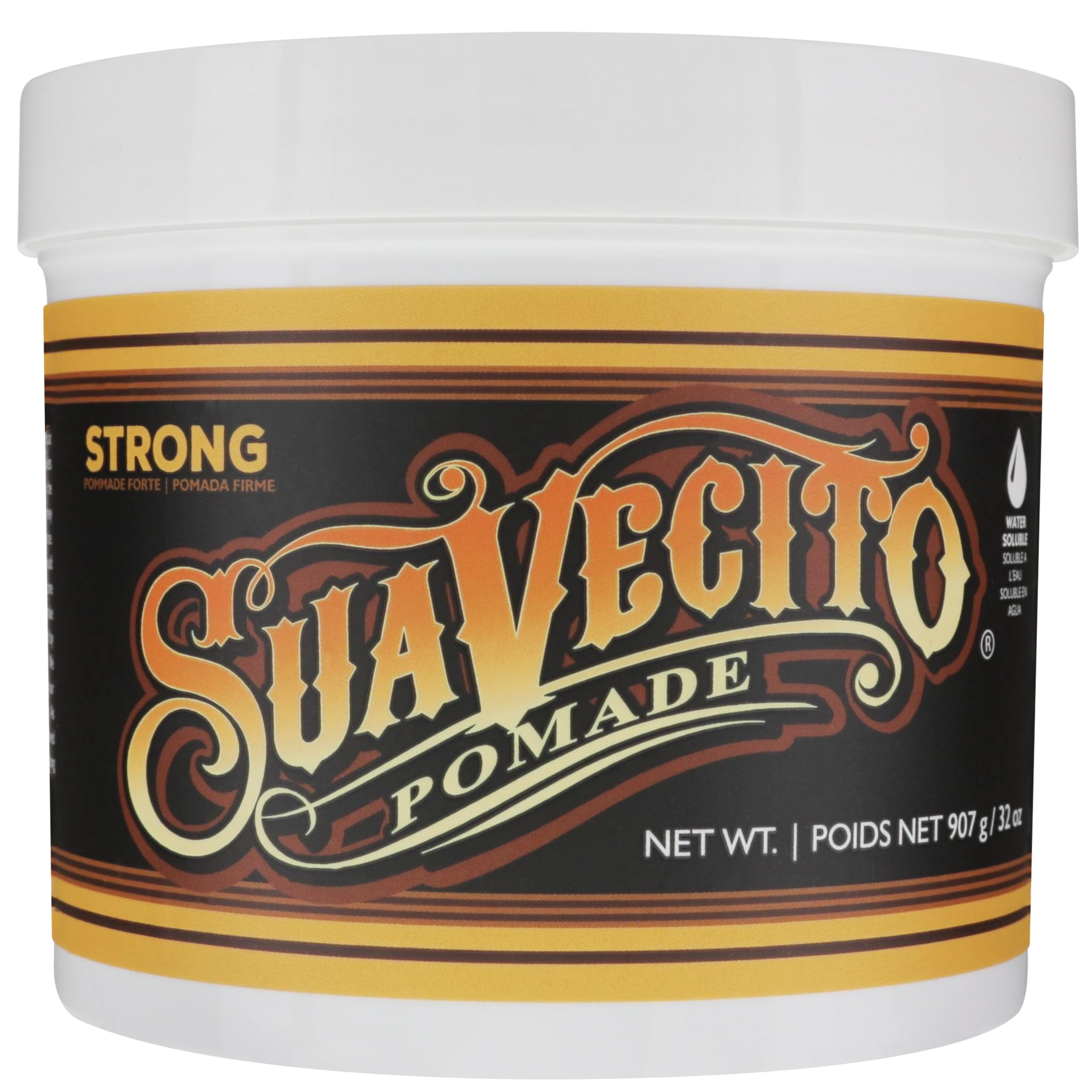 Suavecito tub front view showing brand and large 32 oz size benefit