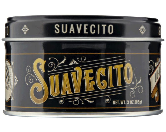 Suavecito 3 oz tin front view showing branding and compact size for convenience