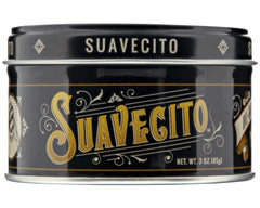Suavecito 3 oz tin front view showing branding and compact size for convenience