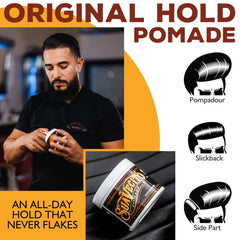 Hands applying Suavecito pomade showing easy spreadability and control benefit