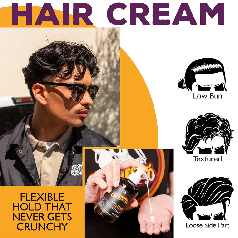 Suavecito before-and-after on wavy hair demonstrating defined natural waves