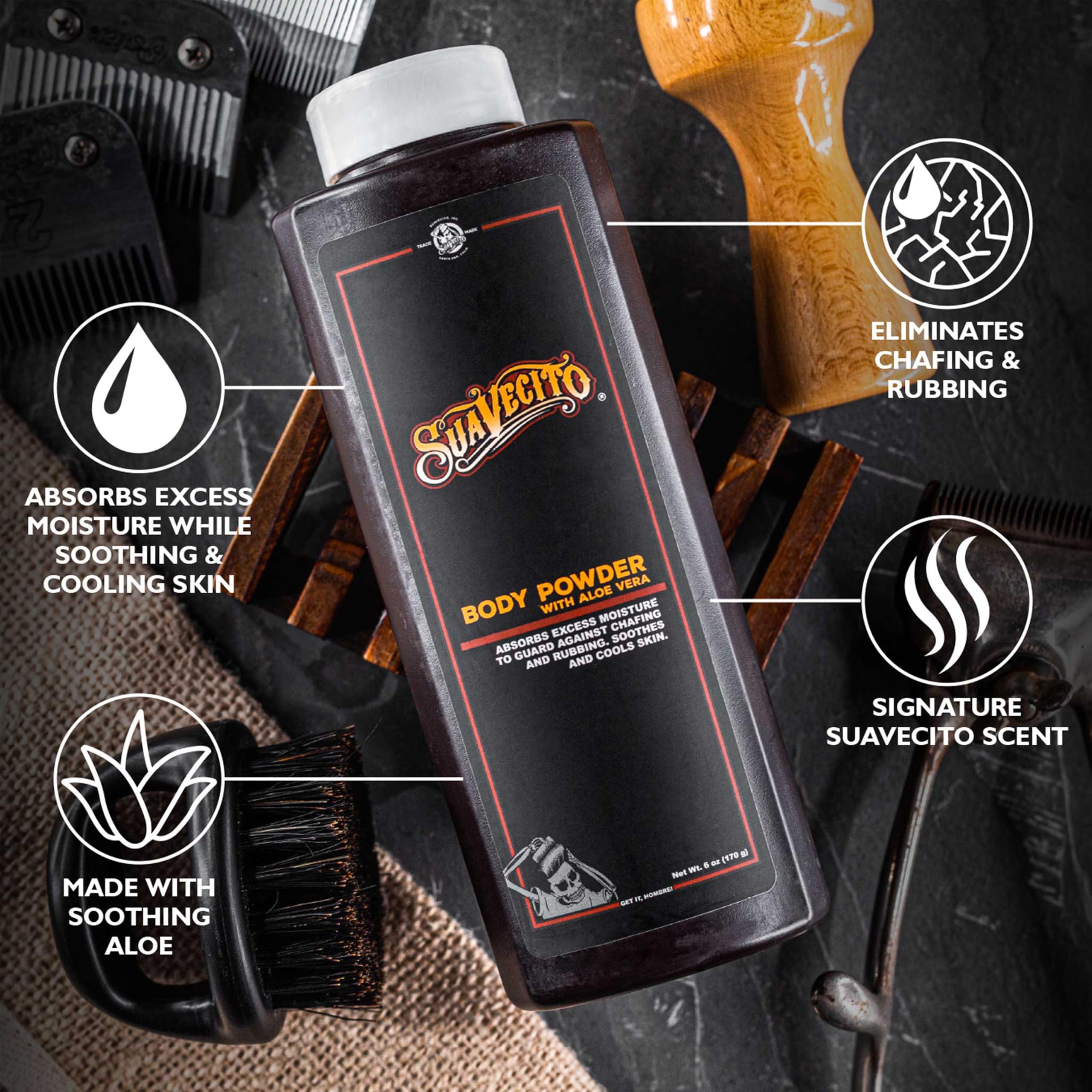 Suavecito fine powder texture close-up illustrating smooth moisture control