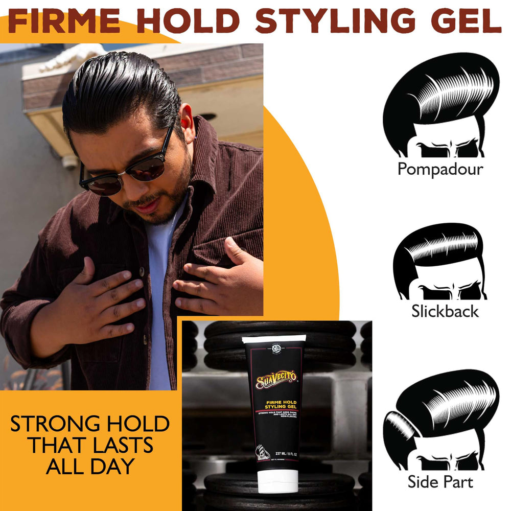 Suavecito Firme in barbershop setting showing professional styling benefit
