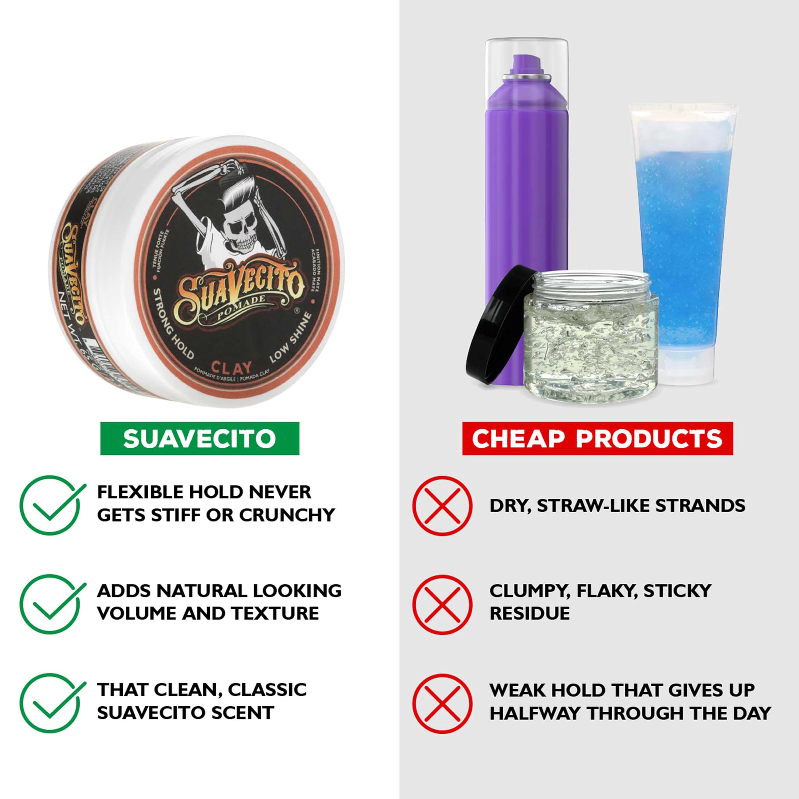 Applying Suavecito clay in hand for even distribution and control