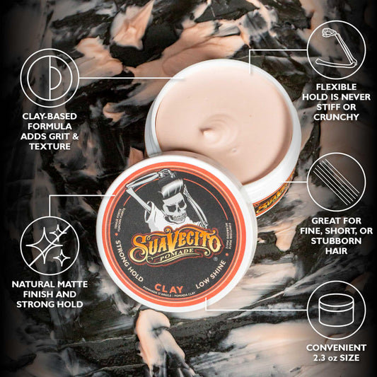 Suavecito clay texture close-up highlighting matte, workable consistency