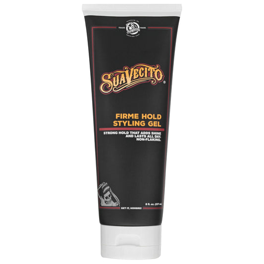 Suavecito Firme front tub showing brand and glossy gel benefit