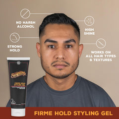 Suavecito Firme gel in hand demonstrating easy-to-work consistency