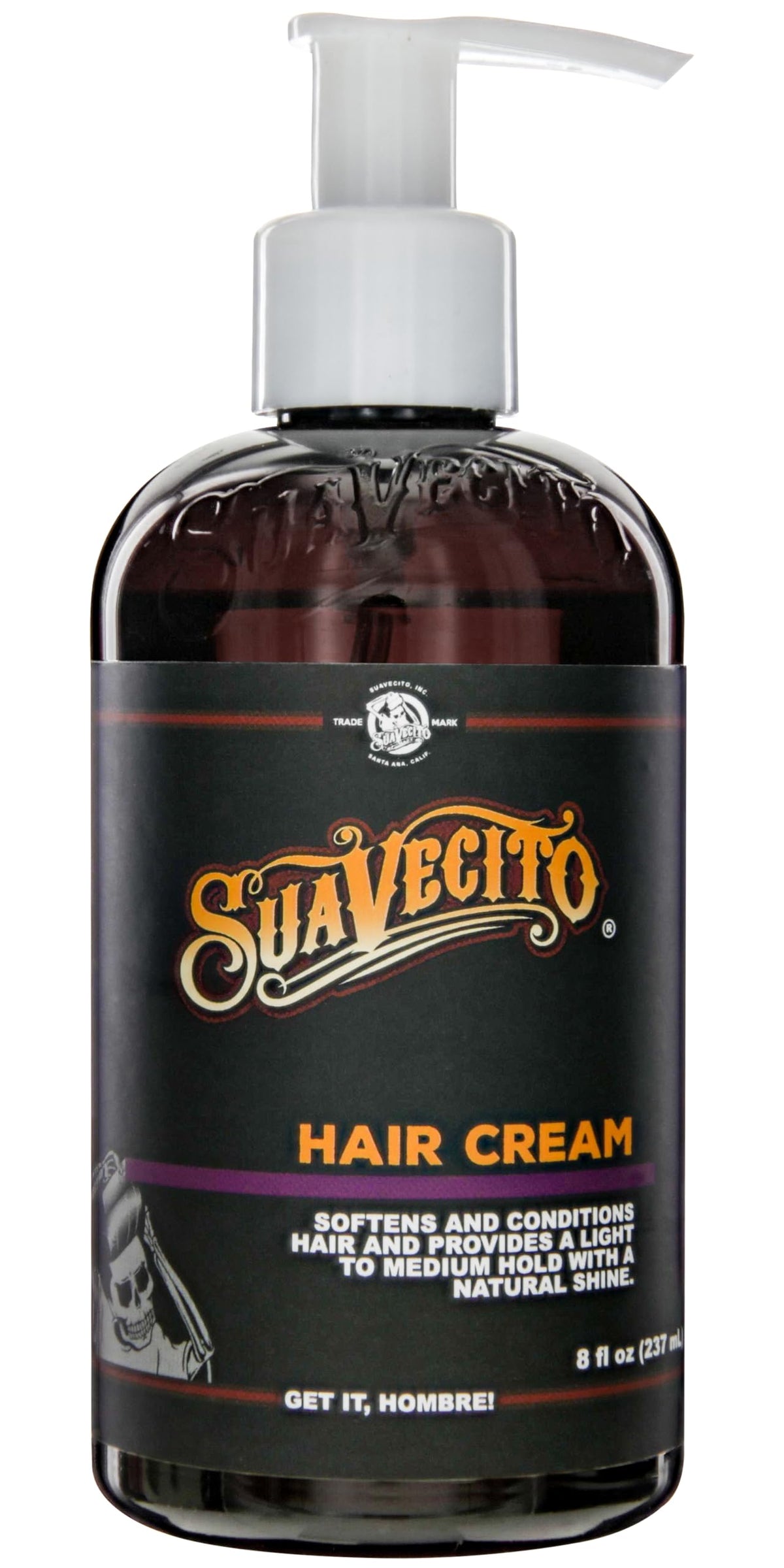 Suavecito front pump bottle showing label and easy-dispense benefit