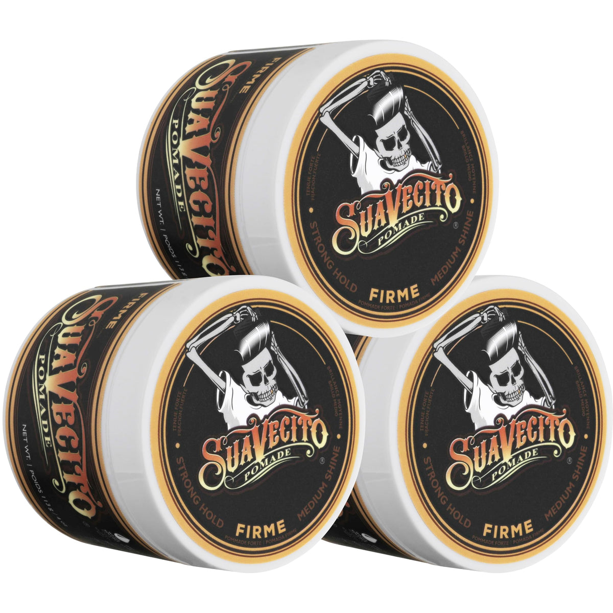 Suavecito front tin showing brand and strong-hold labeling for confidence