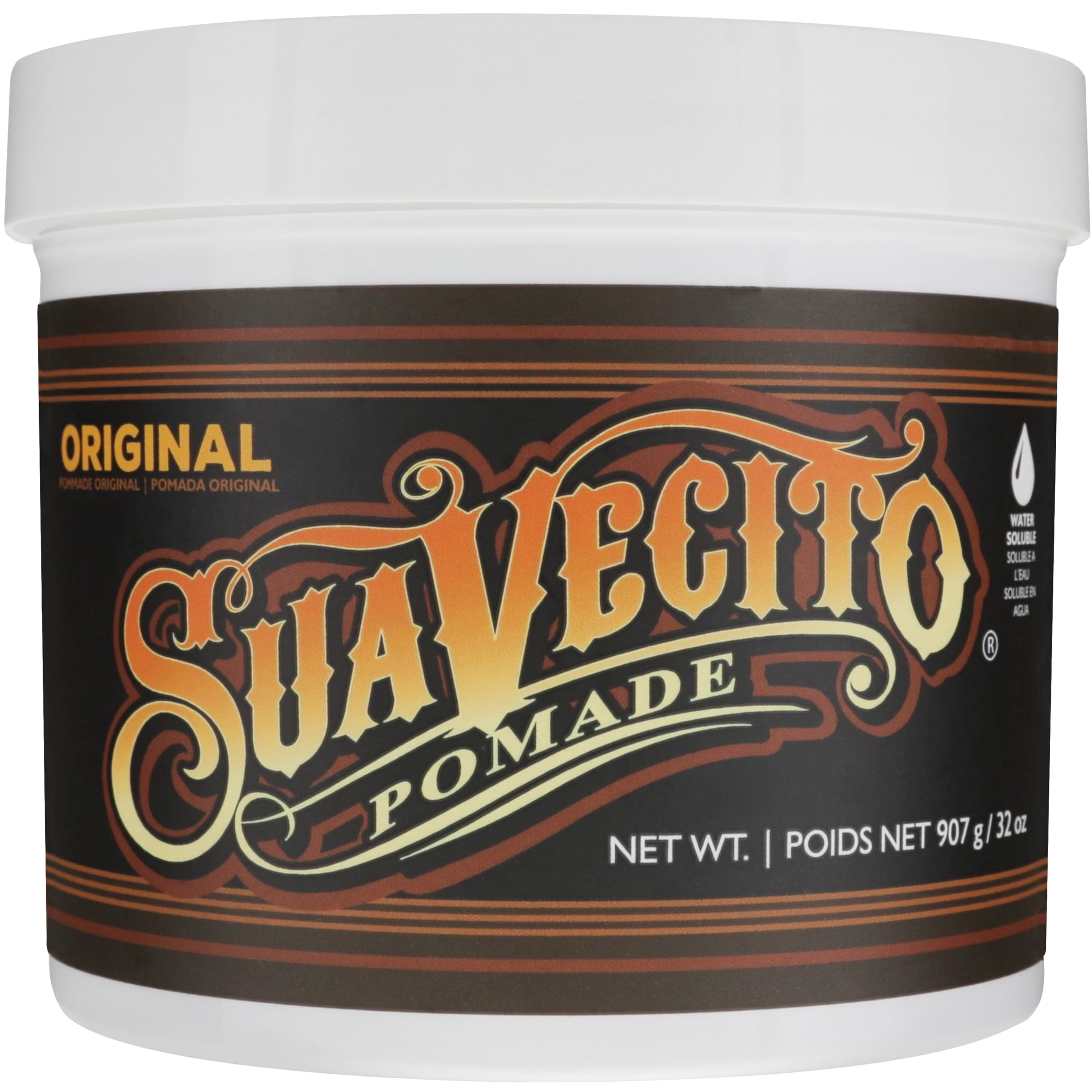 Suavecito front tub showing full 32 oz packaging and classic branding for reliability