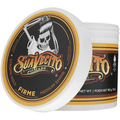 Suavecito label close-up showing branding and ingredient readability benefit