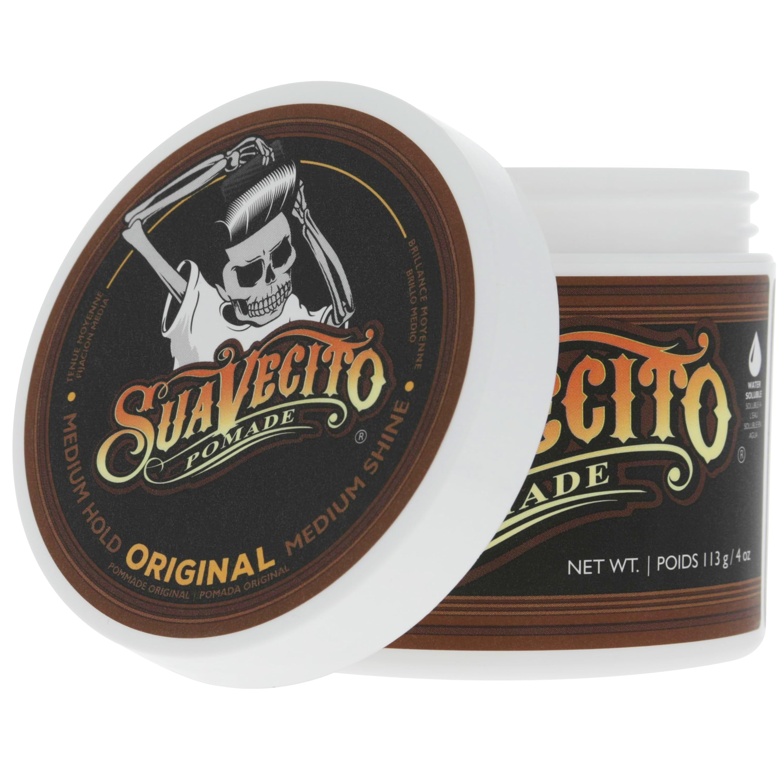 Suavecito jars on bathroom vanity showing everyday grooming routine benefit