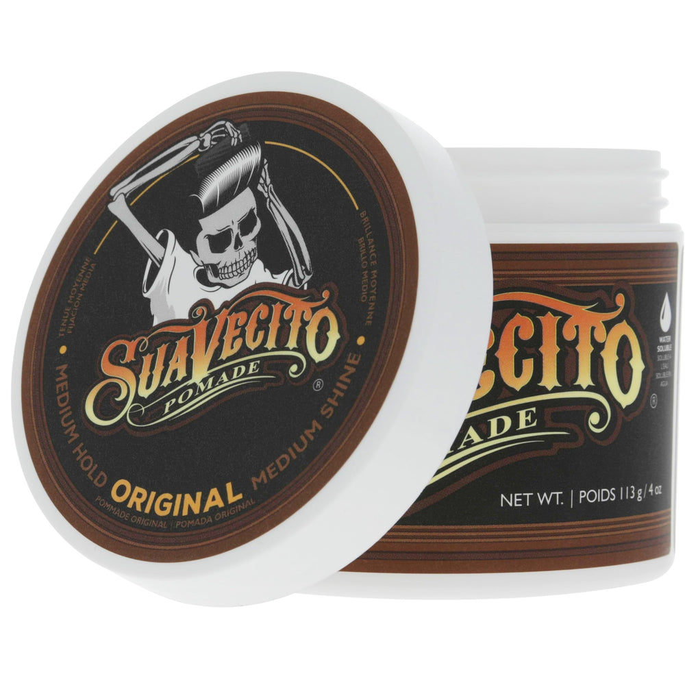 Suavecito jars on bathroom vanity showing everyday grooming routine benefit