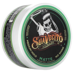Suavecito matte pomade front packaging showing jar and label for style clarity
