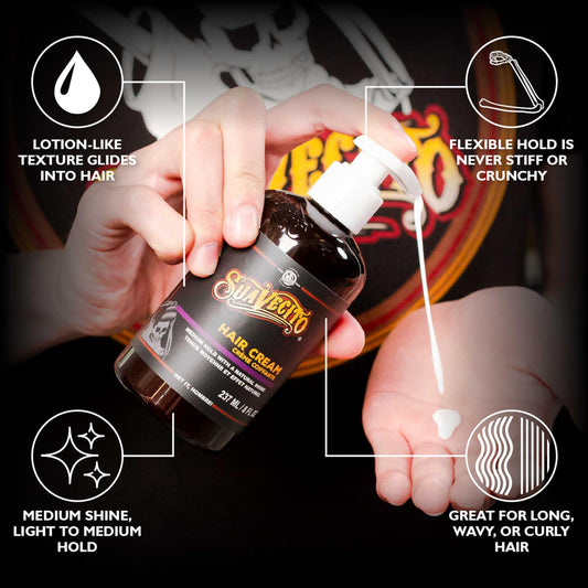 Suavecito pump open dispensing product for controlled application