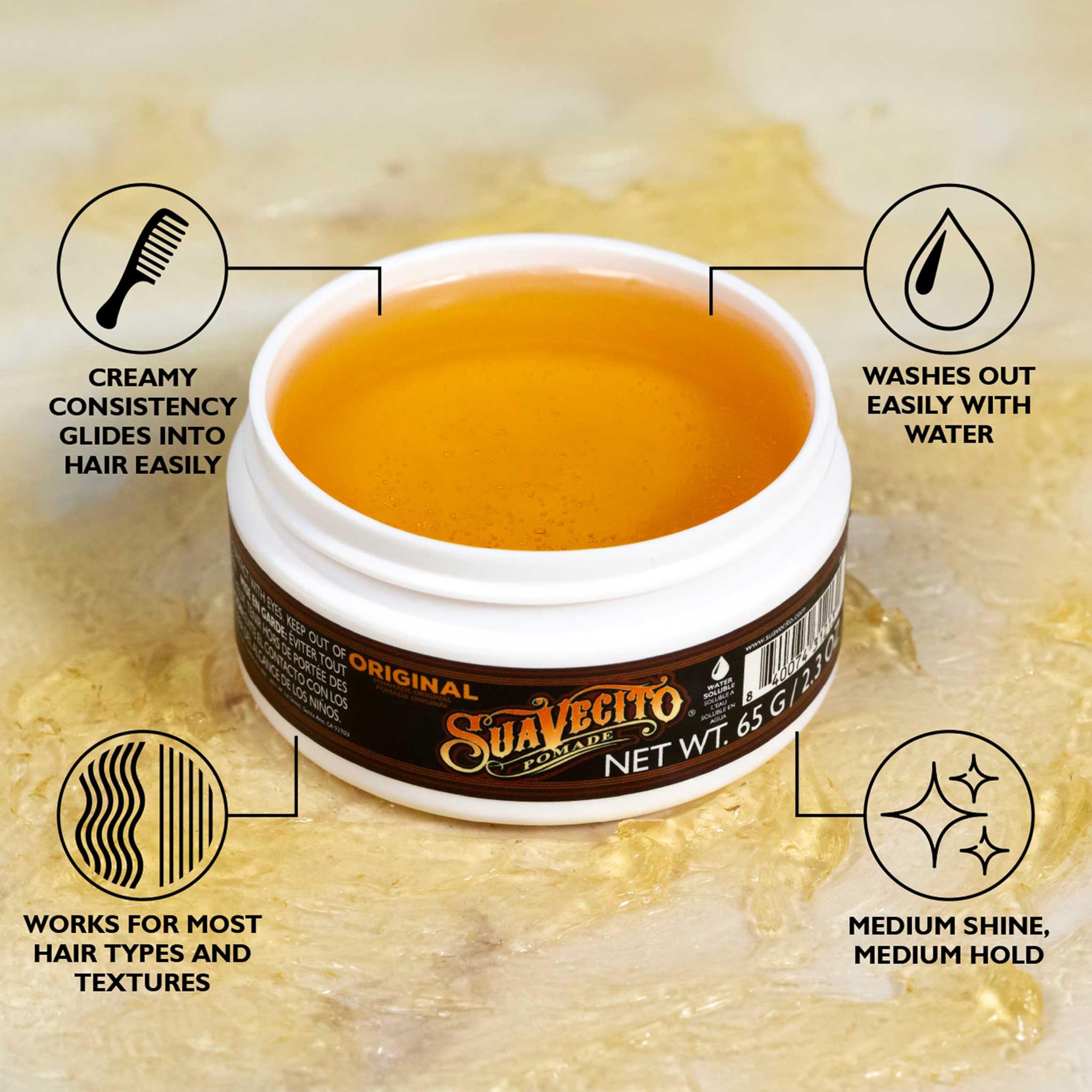 Suavecito open tub texture showing creamy consistency and spreadability
