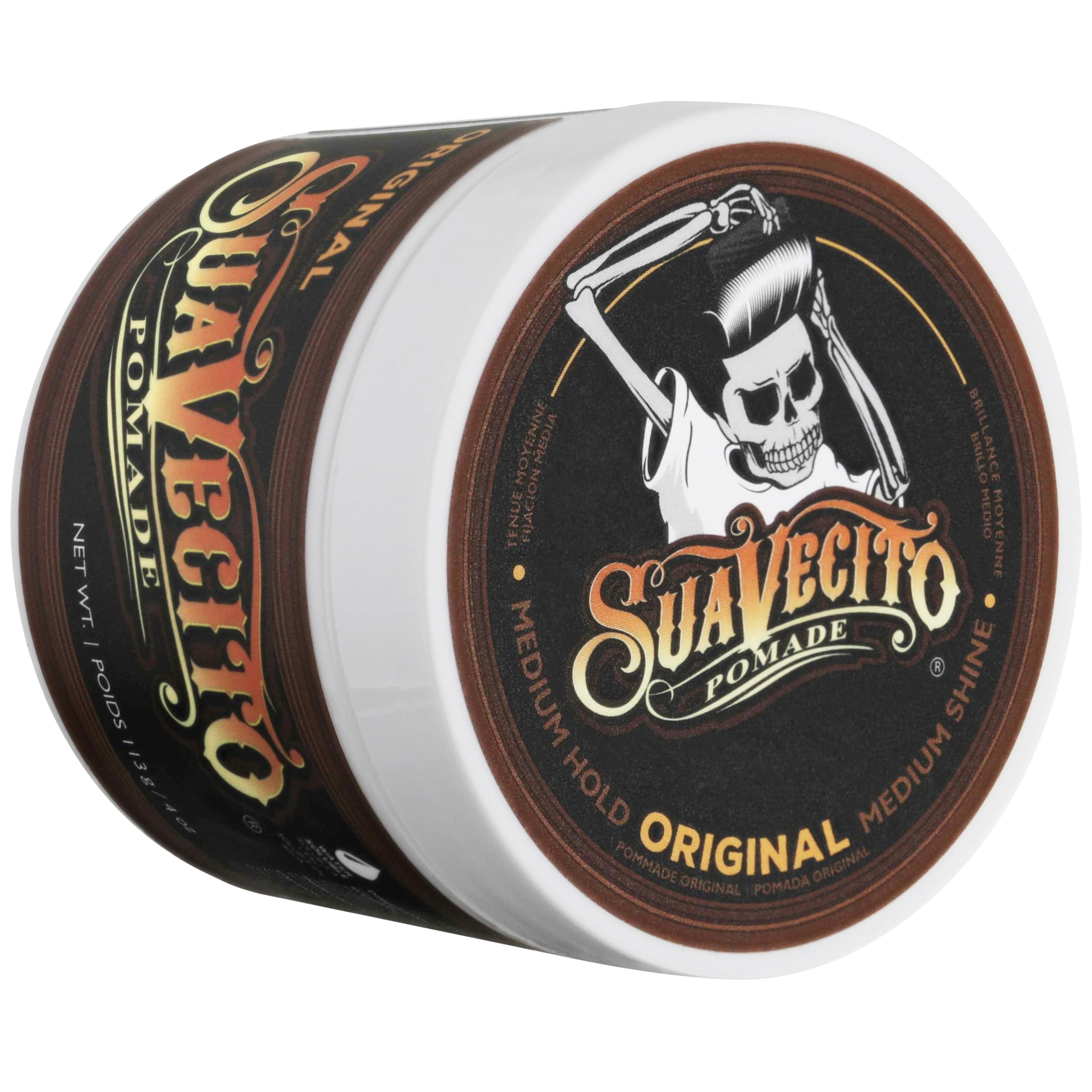 Suavecito jar beside ruler showing compact 4oz size for travel benefit
