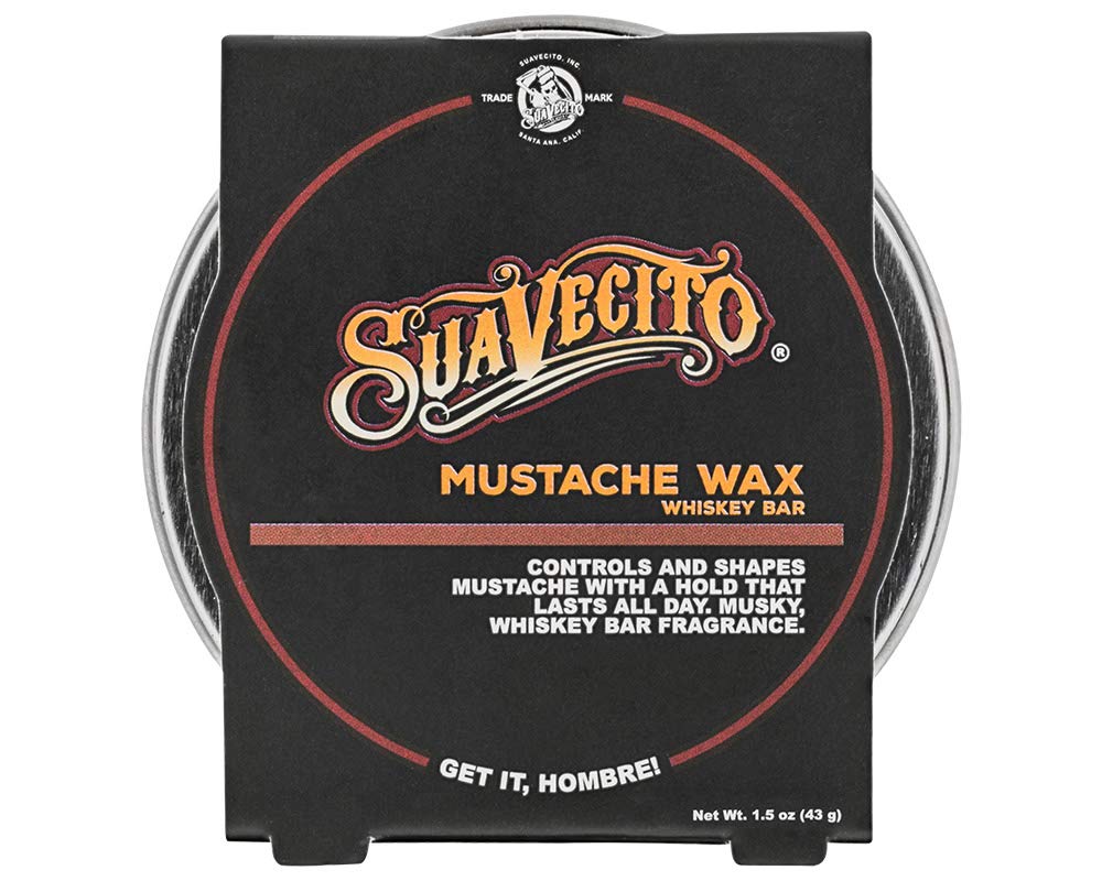 Suavecito tin front view showing whiskey bar logo and travel-ready design benefit