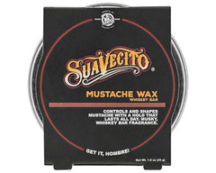 Suavecito tin front view showing whiskey bar logo and travel-ready design benefit