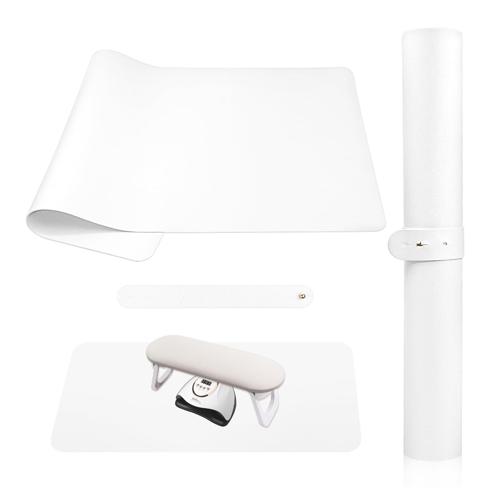 SUBAY front view of white manicure mat showing full workspace and protection