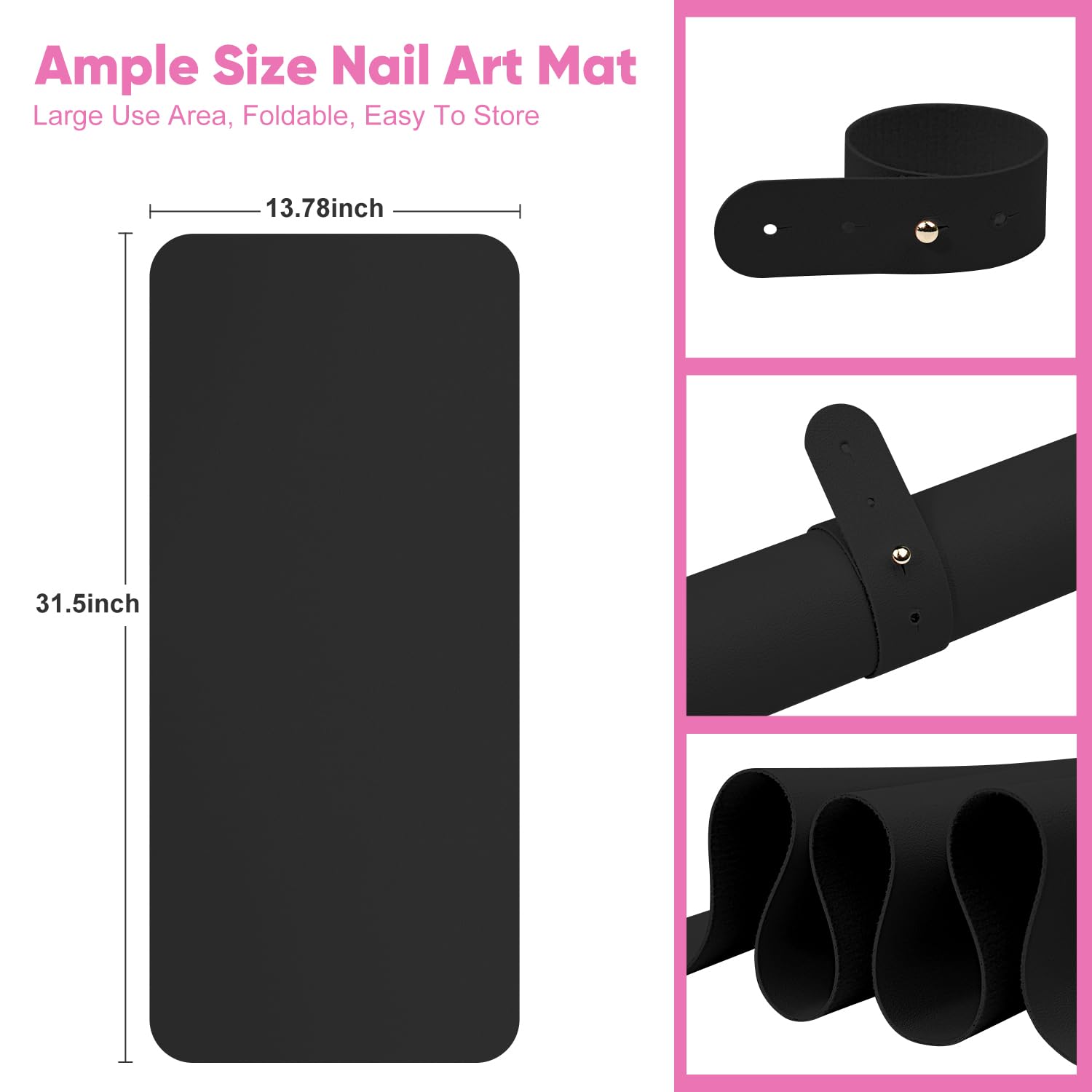 SUBAY mat beside polish bottles and files showing generous 80x35 cm area
