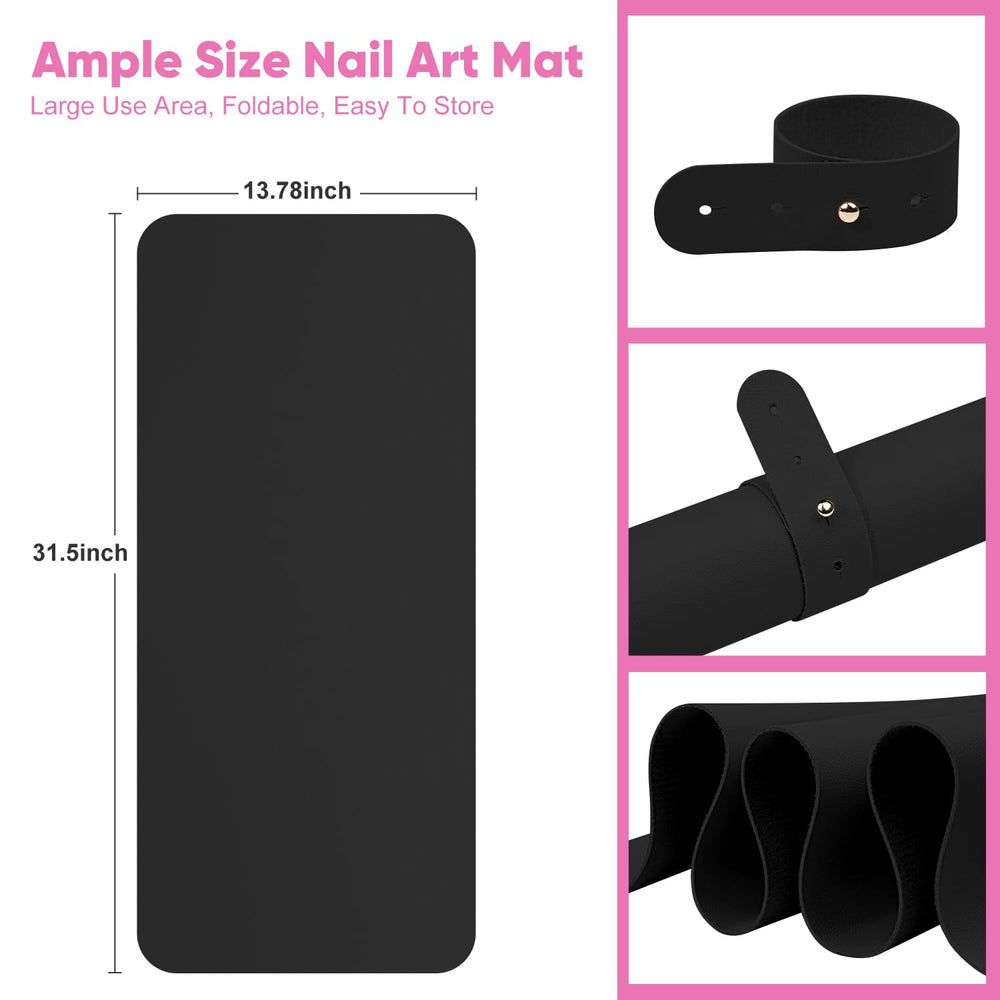 SUBAY mat beside polish bottles and files showing generous 80x35 cm area