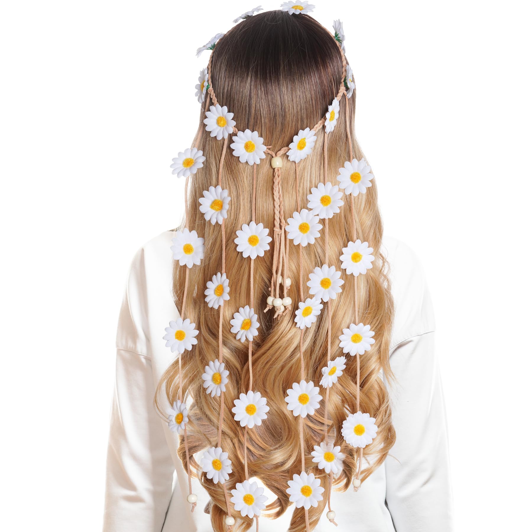 Sucrain front view white sunflower headband showing boho style and wearable comfort