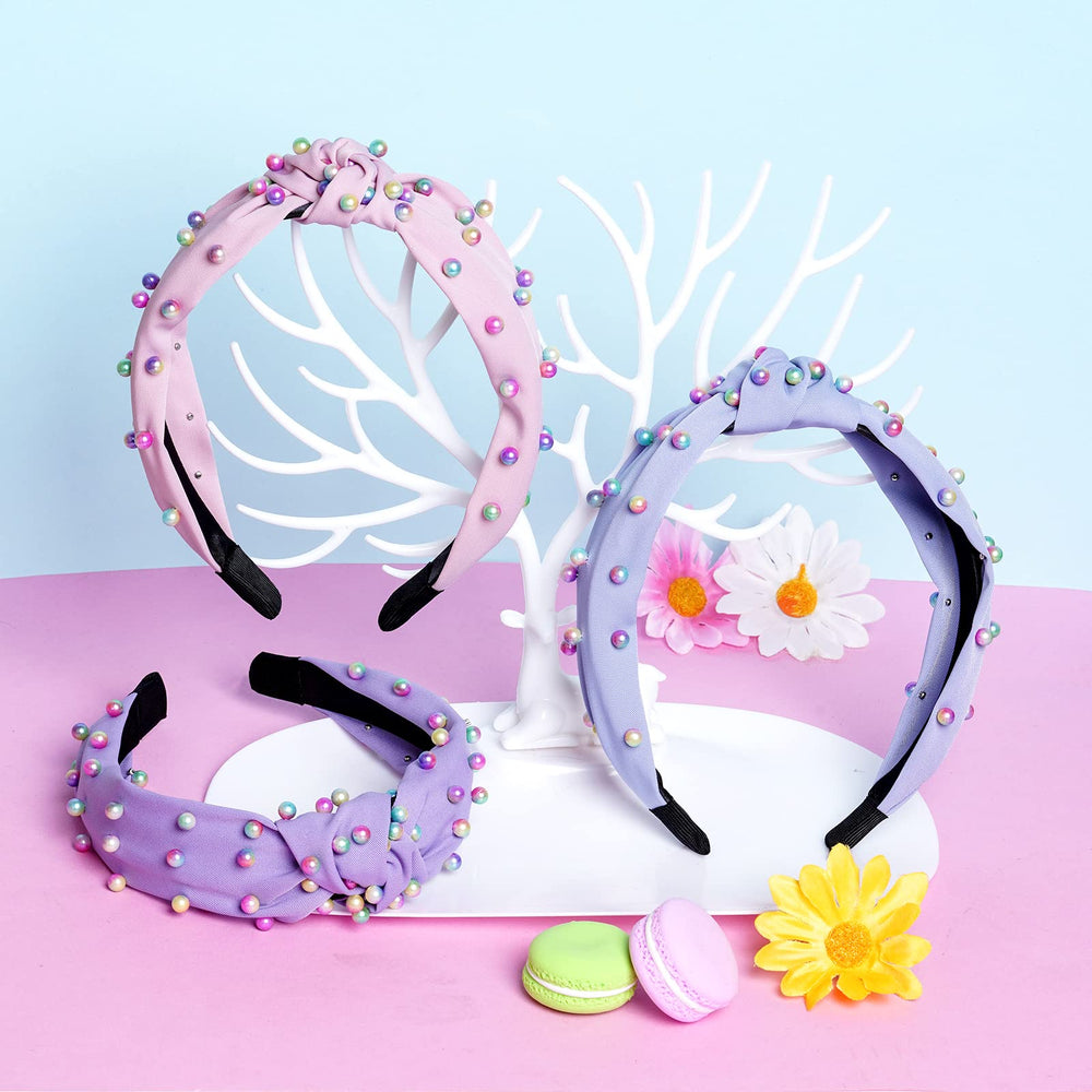 Sucrain three headbands stacked showing pink blue purple options for outfit coordination benefit